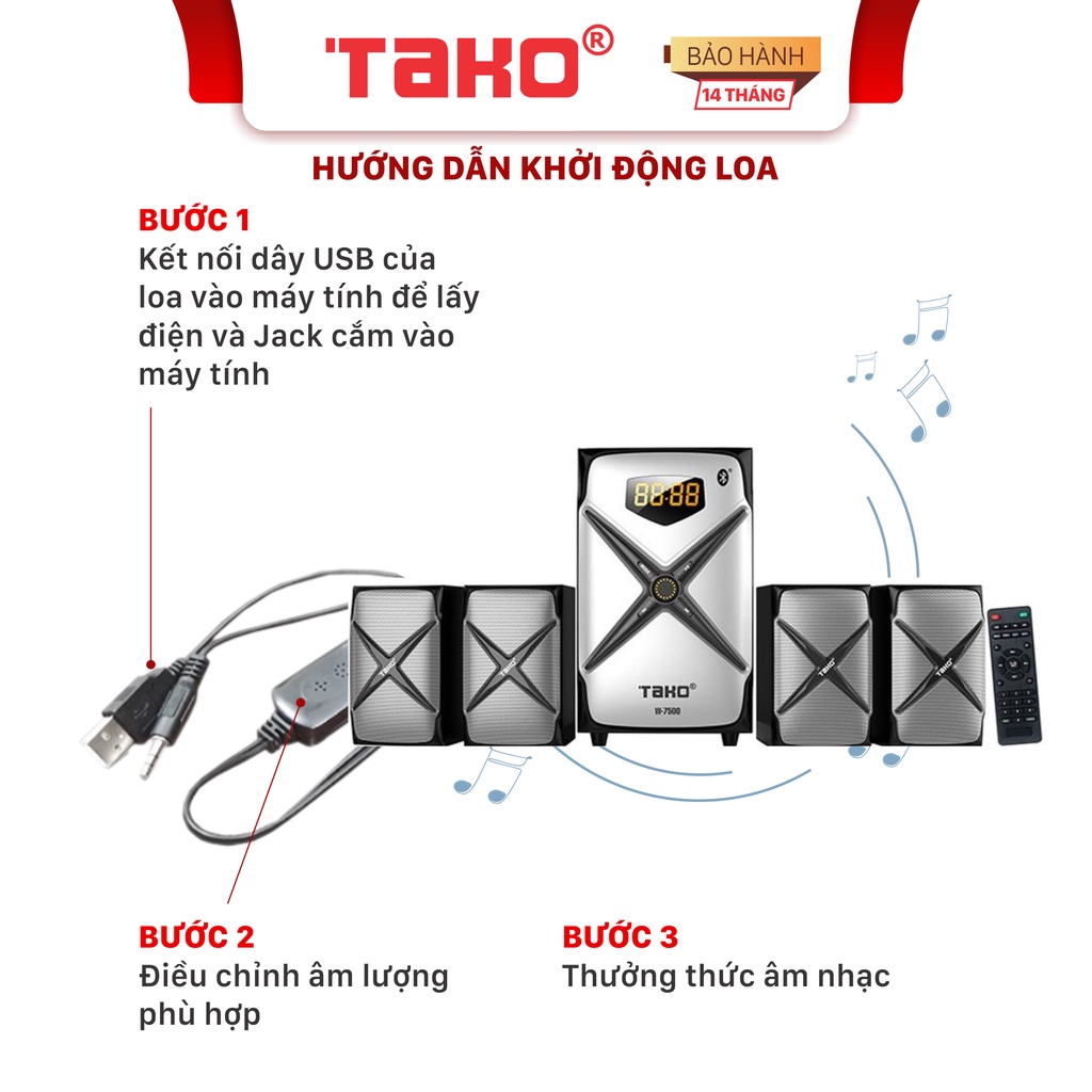 Loa vi tính 4.1 TAKO W-7500 siêu trầm, có điều khiển từ xa. Chính hãng Tako, BH 14 tháng
