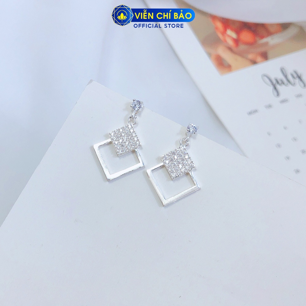 Bông tai bạc nữ hình thoi đính đá chất liệu bạc 925 thời trang phụ kiện trang sức nữ Viễn Chí Bảo B400007