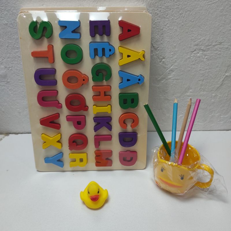 Bảng ghép hình chữ cái tiếng Việt - tiếng Anh loại gỗ dày cho bé 2 tuổi 3 tuổi có cả chữ in hoa và in thường