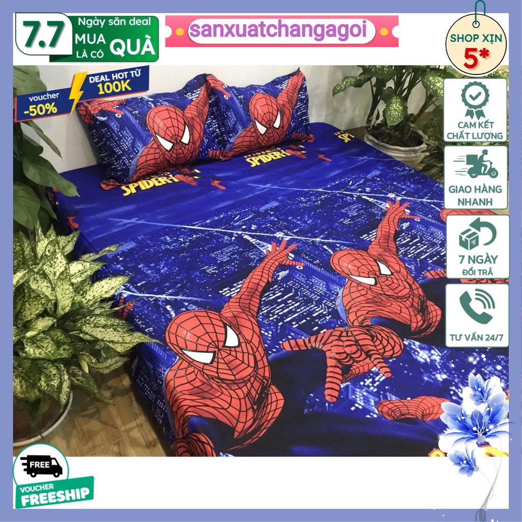 ga trải gường,ga bo chun,đủ kích thước 1m2 bọc đệm poly-người nhện to