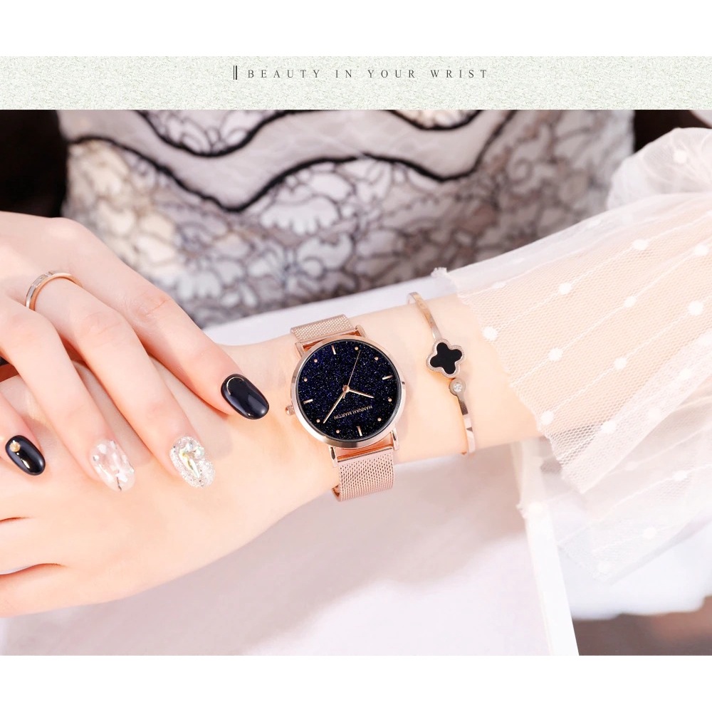 Đồng hồ nữ siêu mỏng HANNAH MARTIN HM-MS36 chính hãng máy Nhật cao cấp dây thép sang trọng cá tính