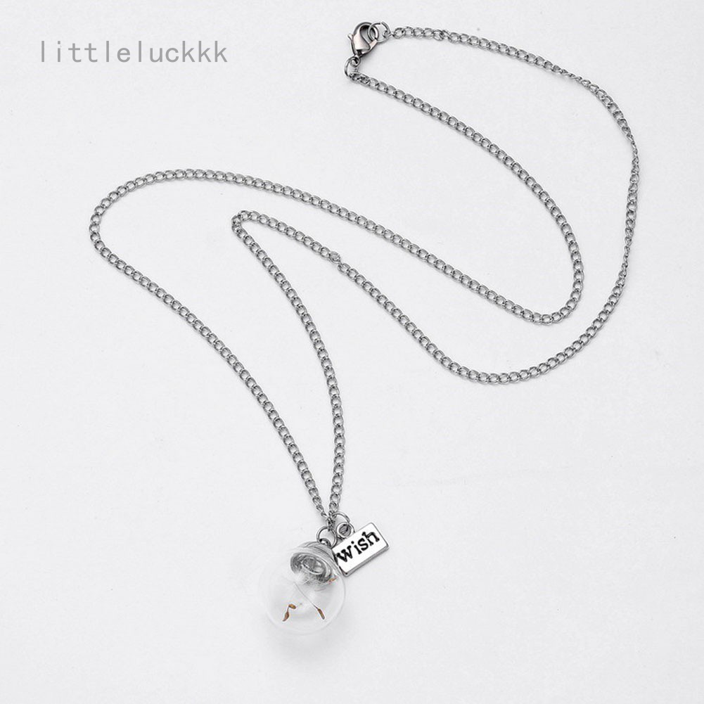 Littleluckkk Dây chuyền gắn quả cầu thuỷ tinh chứa hoa bồ công anh ép khô