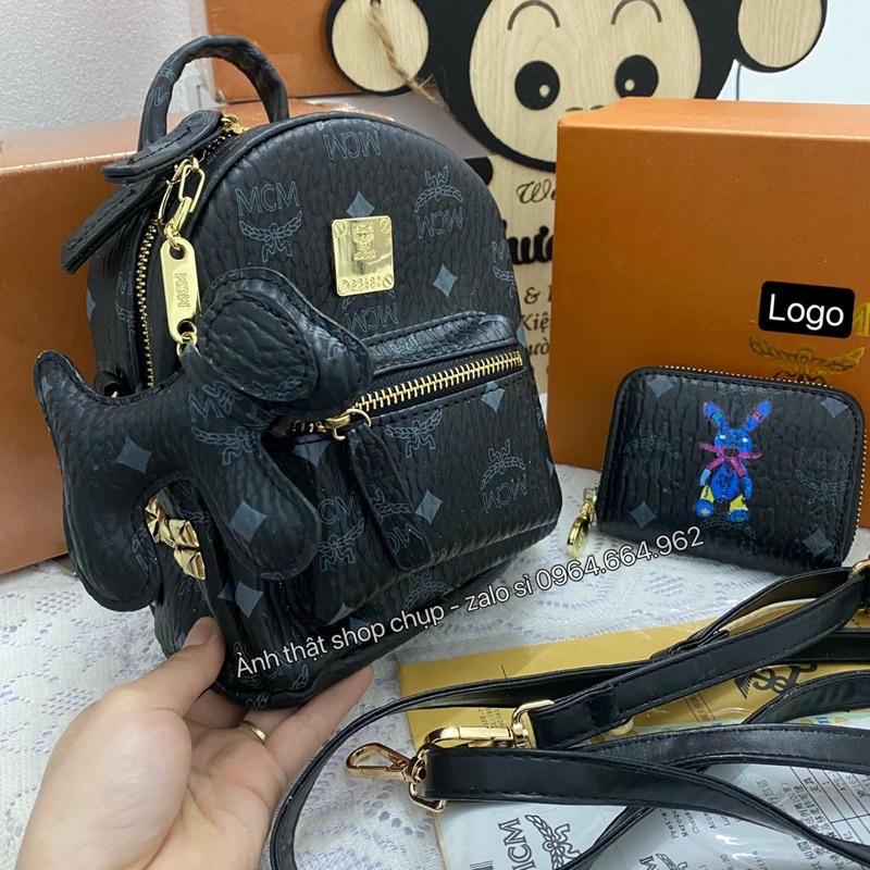 Balo mini MCM full sét như hình kèm ví và phụ kiện hàng QC fullbox (ảnh shop chụp - video shop quay)