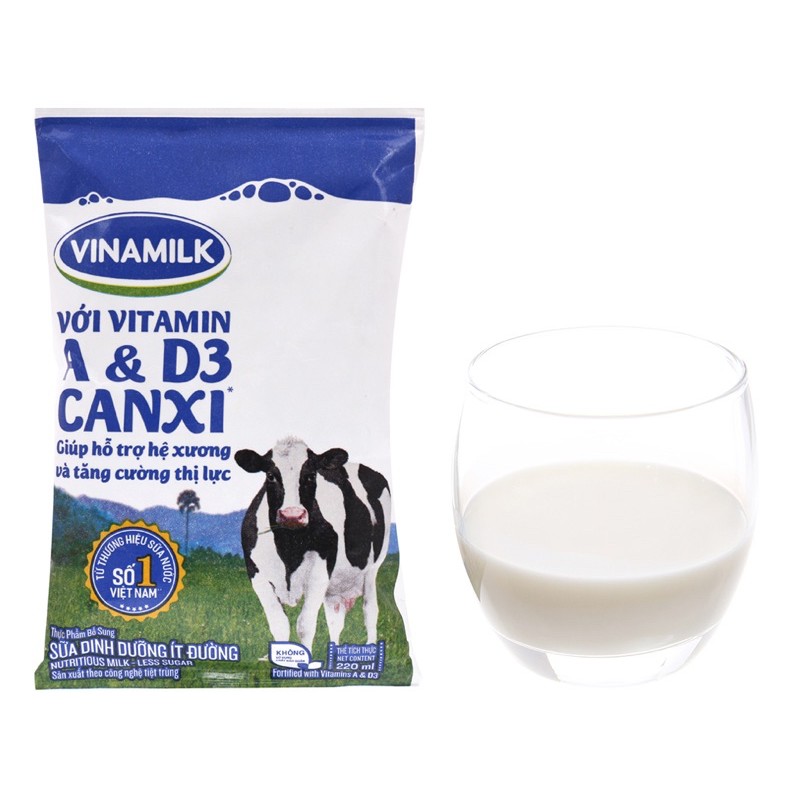 Thùng Sữa tươi VINAMILK ít đường 48 bịch 220 ml -BH Chú Hoài