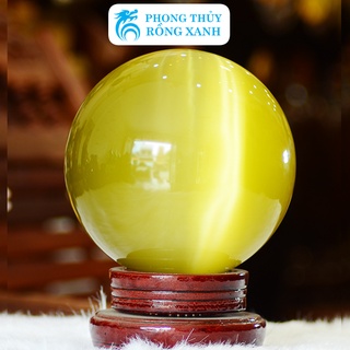Quả Cầu Phong Thủy Đá Mắt Mèo Vàng 100mm, Hợp mệnh Thổ và Kim
