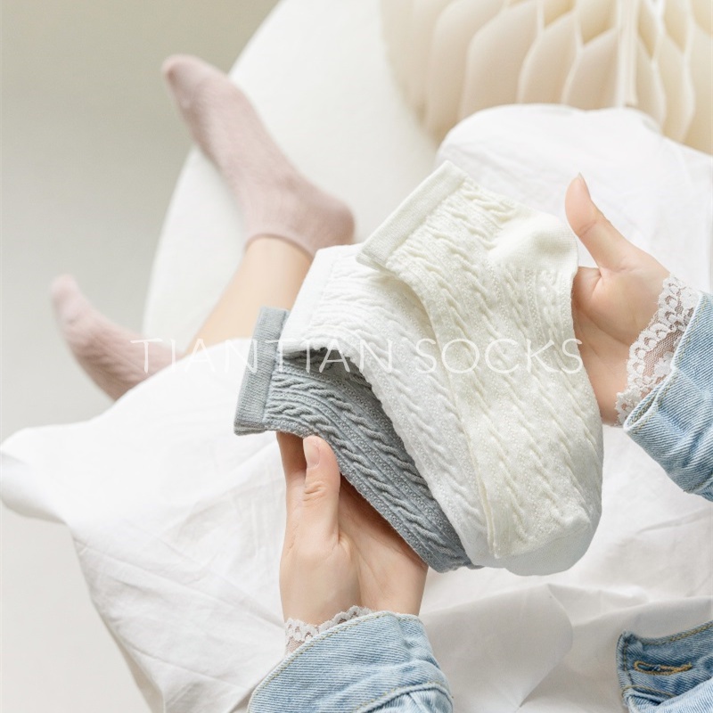 TIANTIAN T205 Vớ Cotton Cổ Thấp tất  nữ cổ ngắn Màu Trơn Đơn Giản Dễ Phối Đồ Phong Cách Nhật Bản Cho Nữ