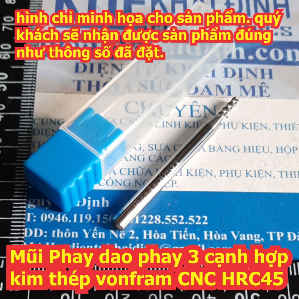 Mũi Phay dao phay 3 cạnh hợp kim thép vonfram CNC HRC45 phi 2mm ~ 6mm kde7162