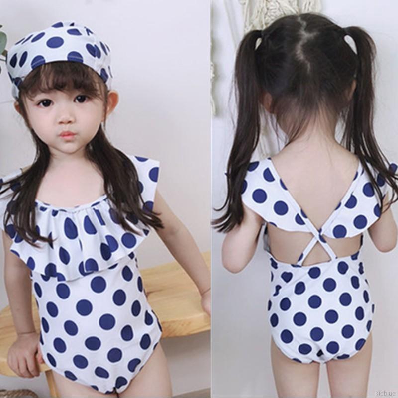 Đồ bơi một mảnh không tay họa tiết chấm bi dễ thương thời trang cho bé gái