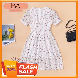 Váy hoa nhí dáng dài công sở họa tiết Cherry cố V 2 lớp mềm mại thoáng mát