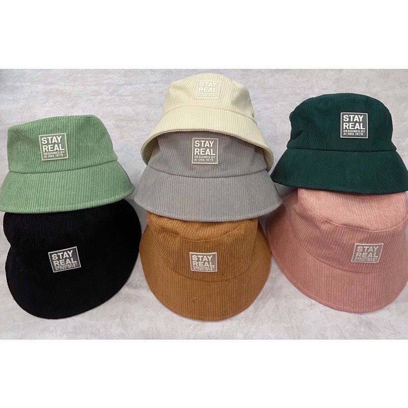 Mũ bucket vành cụp hoạ tiết chữ Stay Real Nón tai bèo thêu chữ chất nhung tăm cao cấp form unisex nam nữ