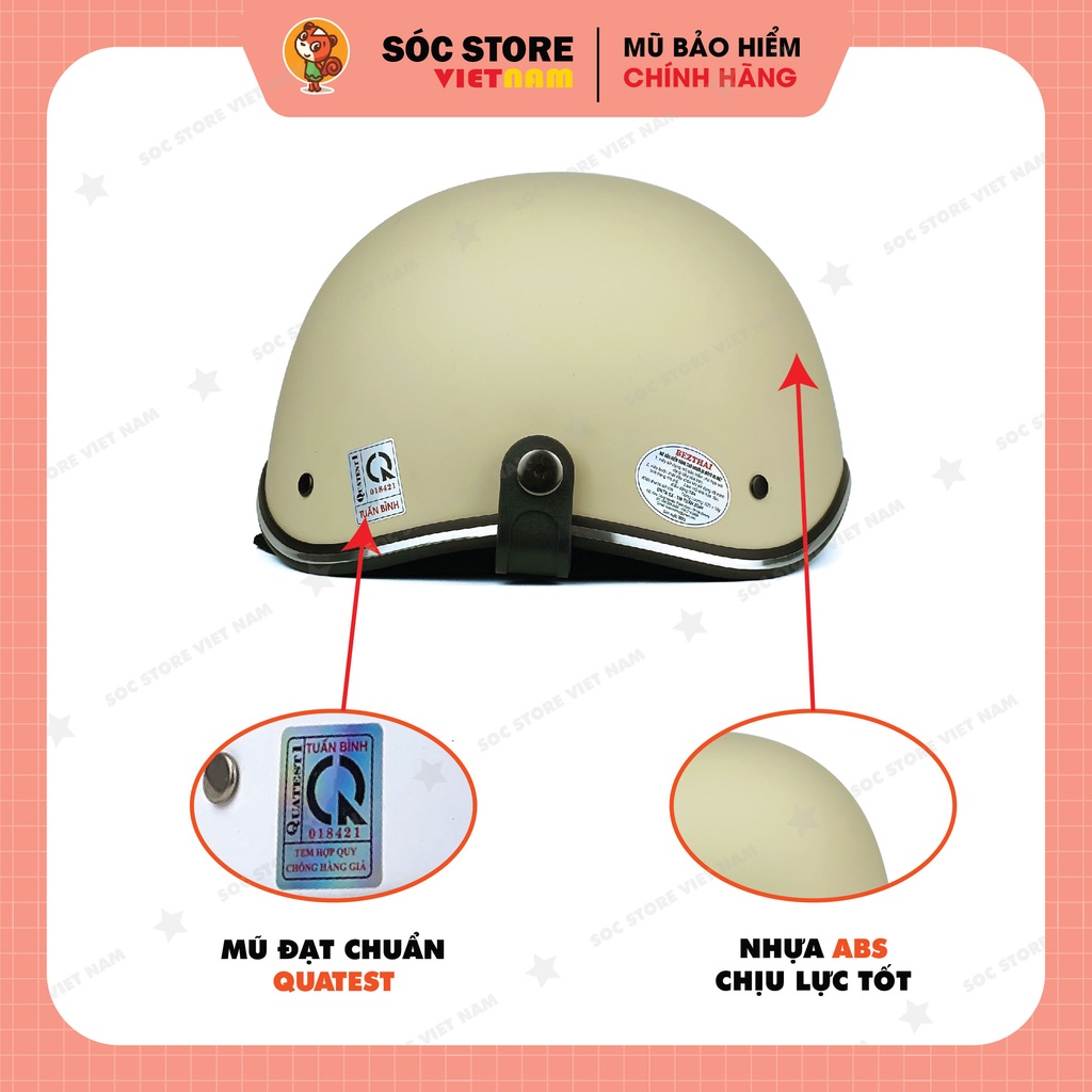 Mũ bảo hiểm nửa đầu 1/2 màu Trắng sữa Sóc Store kèm kính phi công, kính UV