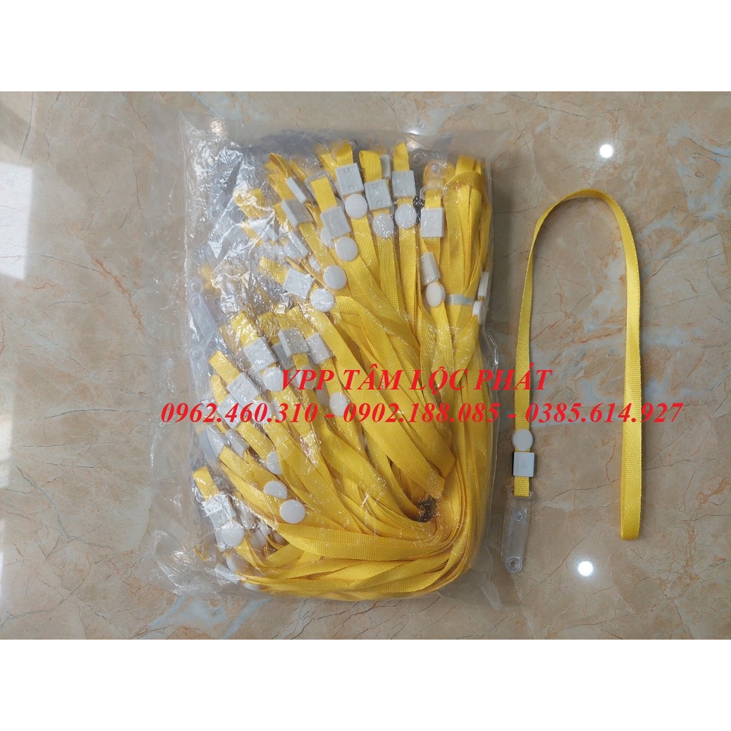 Sỉ 100 Dây đeo thẻ lụa móc nhựa MÀU VÀNG, bản rộng 1cm