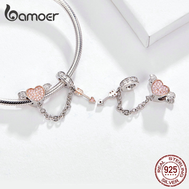 Hạt xỏ BAMOER bạc 925 kiểu mũi tên và trái tim dễ thương cho trang sức DIY