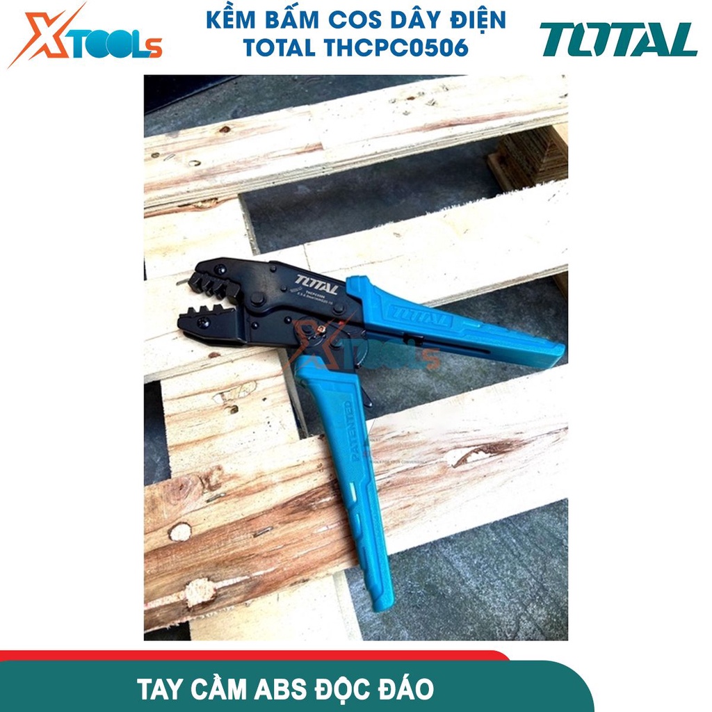 Kềm bấm cos dây điện TOTAL THCPC0506, Kìm cắt tuốt kem bánh cóc Chiều dài 9&quot; Phạm vi bấm 0,5-6mm² [CHÍNH HÃNG][XTOOLS]