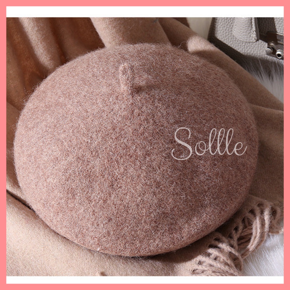 Mũ nồi beret dạ lông thỏ siêu mịn có dây rút phong cách Hàn Quốc Sollle M01R