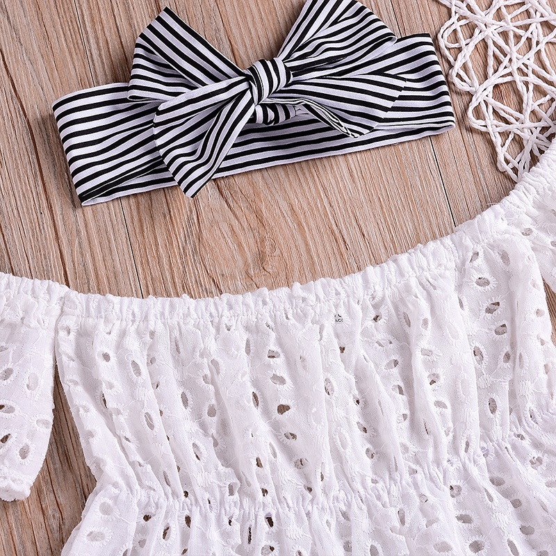 Bộ Áo Liền Quần Phối Ren Kèm Băng Đô Dễ Thương Cho Bé Gái akku