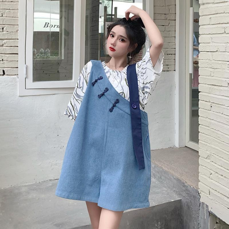 Set Áo Thun Ngắn Tay + Quần Yếm Ngắn Thời Trang Nữ