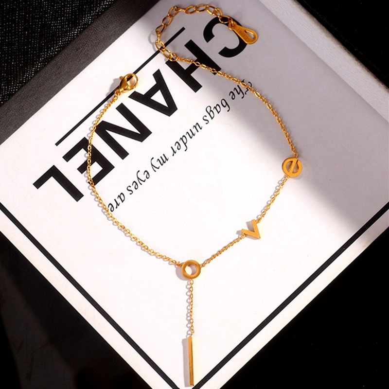 Lắc chân Nữ 100% TITAN - KHÔNG GỈ - KHÔNG PHAI MÀU &quot;LOVE&quot; Vàng 18k Phụ kiện trang sức Hàn Quốc