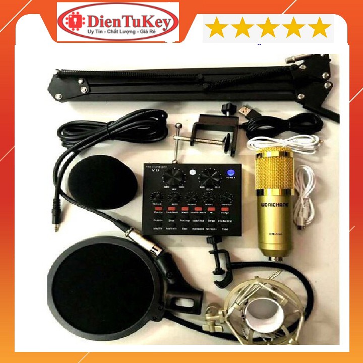 Combo Bộ Mic Thu Âm Livestream, Hát Karaoke,Livestream Online Cực Hay(Trọn Bộ Souncard V8,Bm900)