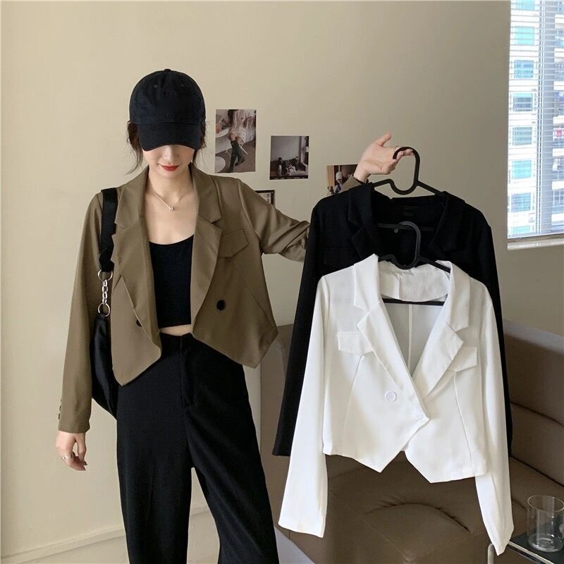 Áo Khoác Vest Ngắn Tay Dài Dáng Rộng Màu Đen Thời Trang Thu Đông Phong Cách Hàn Quốc Cho Nữ