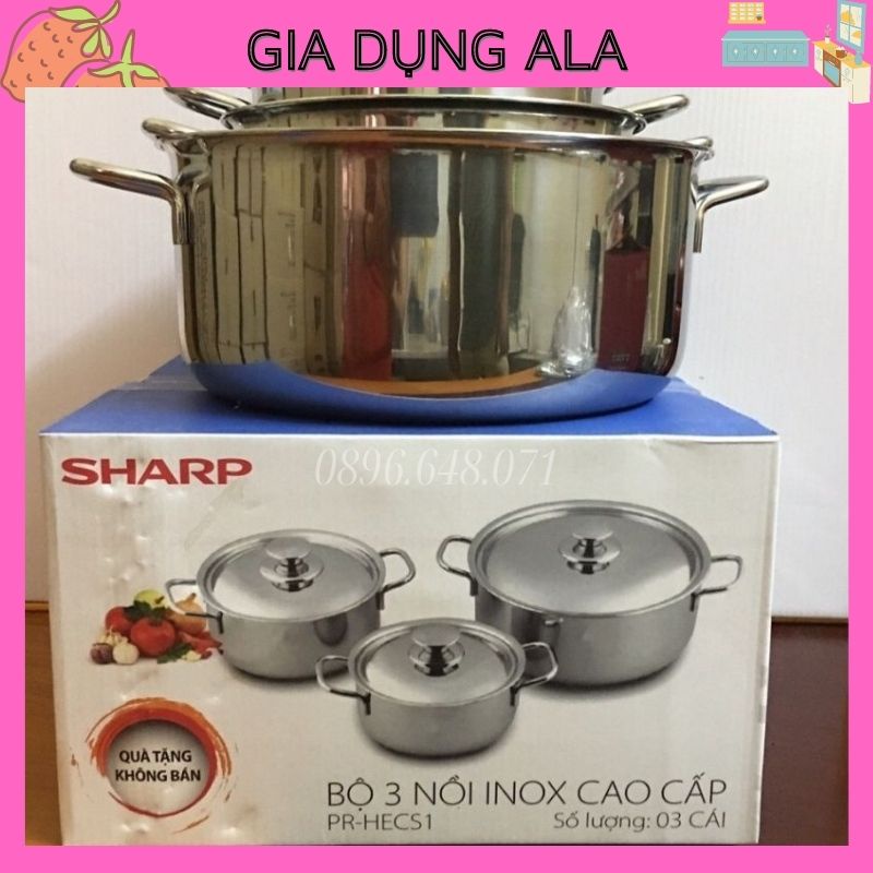 Bộ Nồi Inox Bếp Từ 3 Nồi, Nồi Inox 24cm 20cm 16cm Cao Cấp Dùng Cho Mọi Loại Bếp