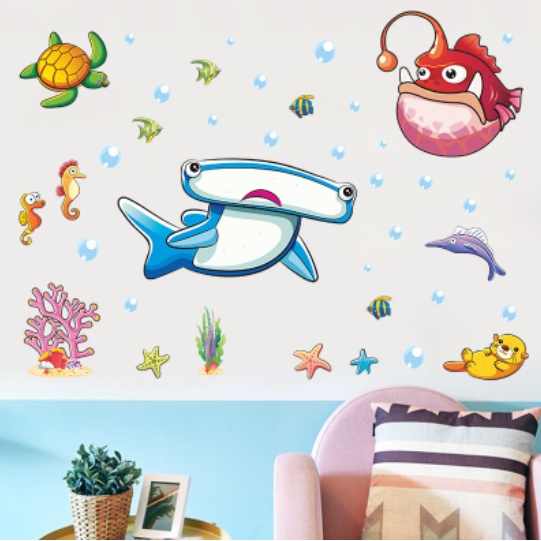 Decal trang trí tường - Cá mập xanh đầu búa