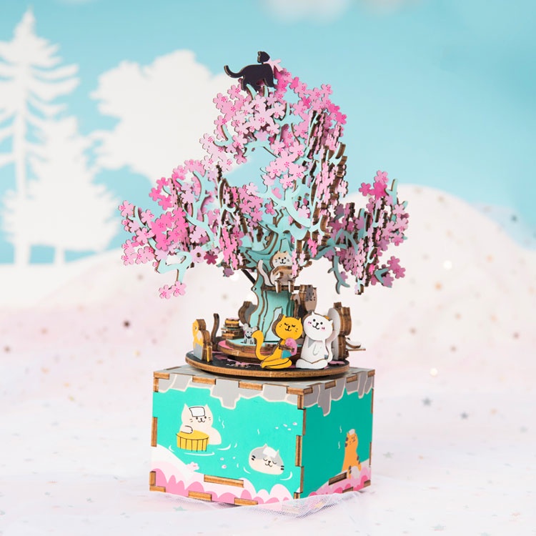 Đồ chơi gỗ thông minh trẻ em, Hộp Nhạc Gỗ Lắp Ráp Mô Hình 3D DIY-Cherry Blossom Tree Robotime - Quà tặng sinh nhật giáng