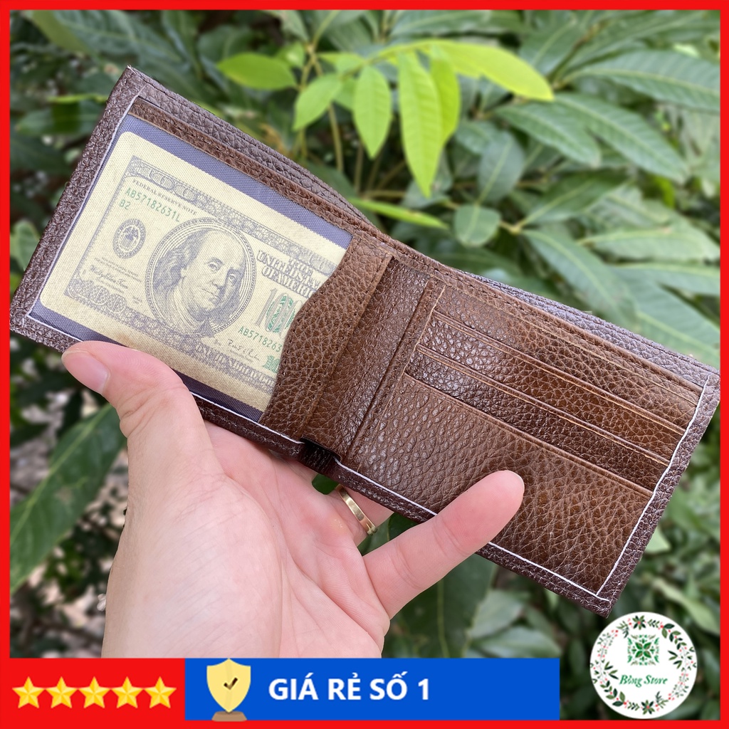 Ví nam mini da bò dáng ngang ví mini nam cao cấp da bò thật nhỏ gọn tiện lợi kích thước 10,5cm x 8,5cm VMN002