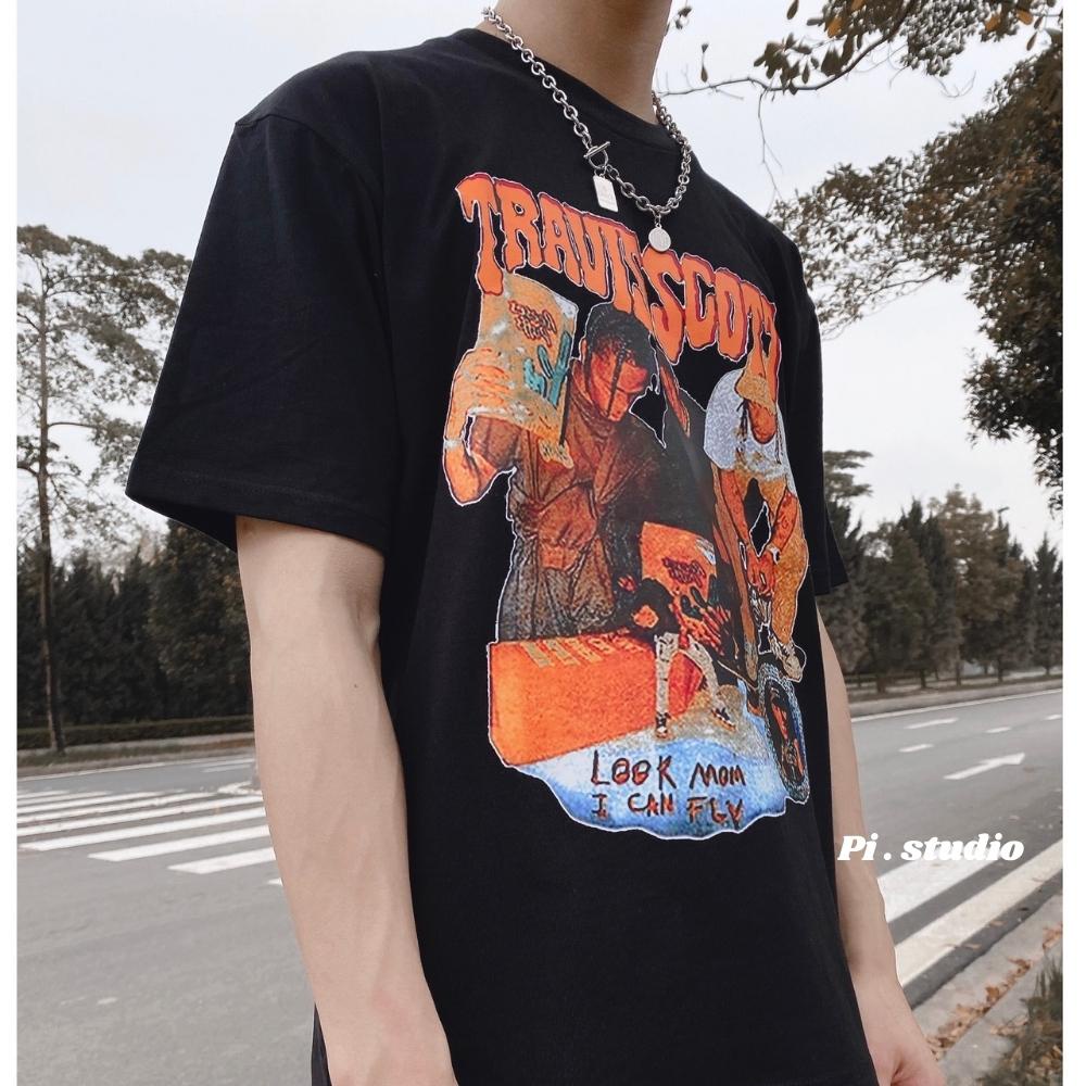 Áo thun tay lỡ cổ tròn dáng rộng, áo phông Travisscott by Pi