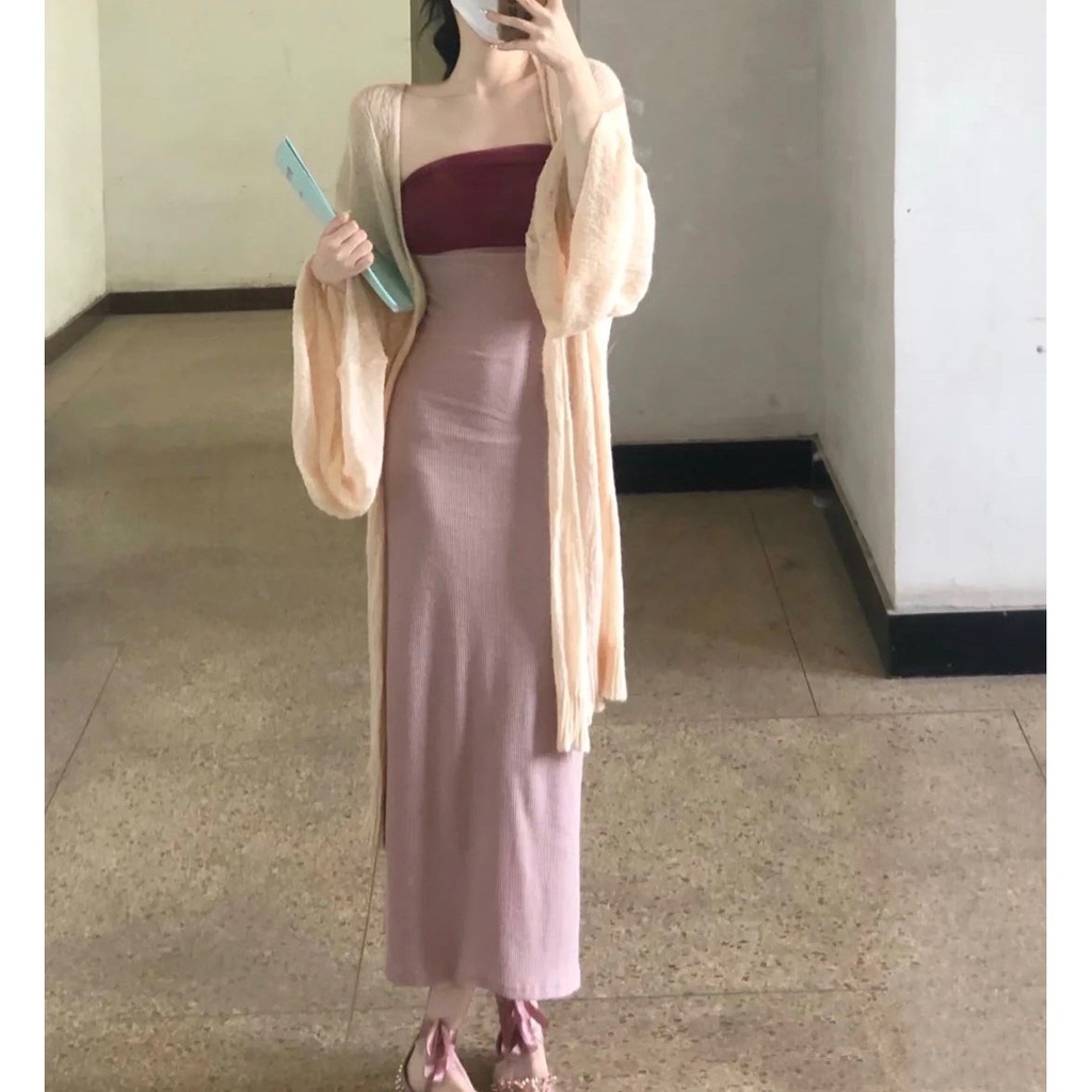 Set Áo Ống Dáng Ôm + Chân Váy Dài Thời Trang Cho Nữ