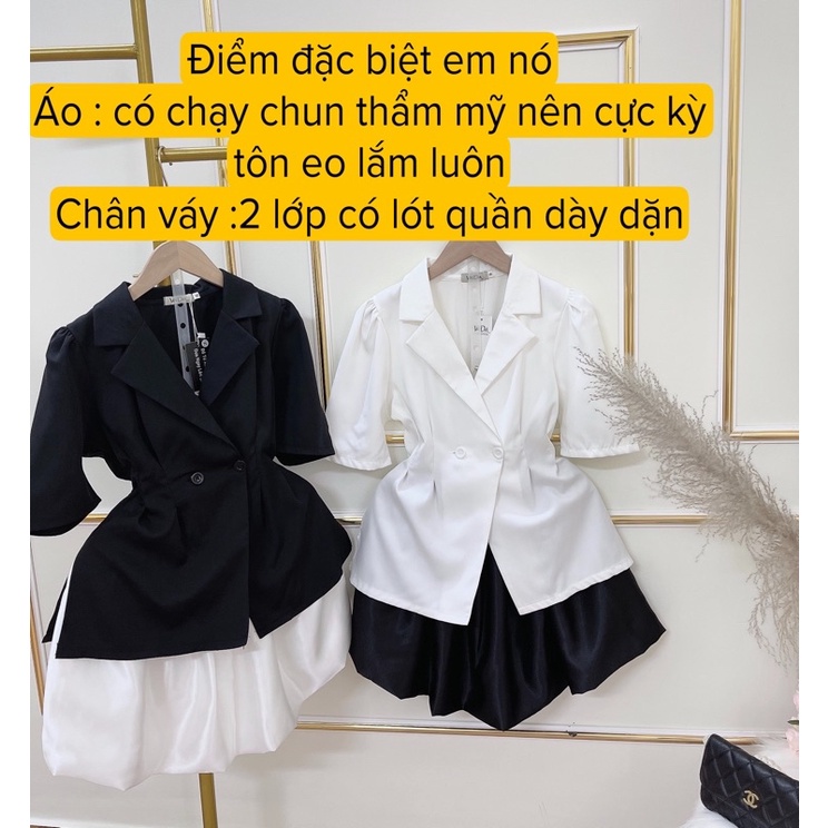 Sét áo cổ vest + chân váy 2 lớp có lót quần SIÊU SANG - Thời Trang VADA