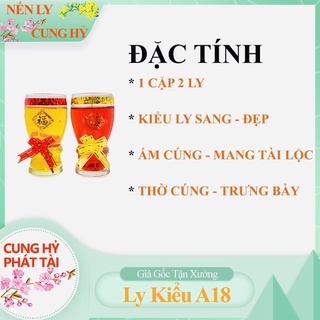 Đèn cầy ly a18 cao 14cm cặp 2 ly vàng đỏ sang trọng nến ly cung hỷ