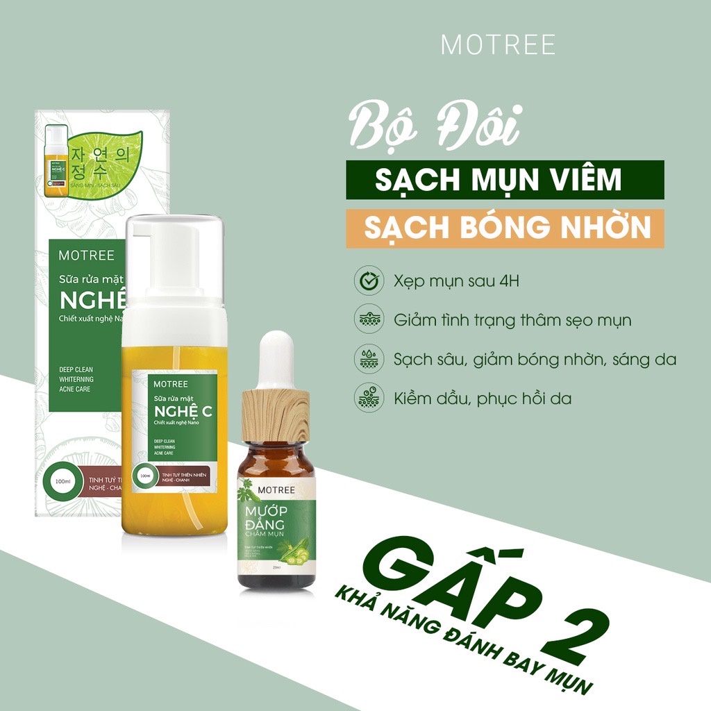 Sữa Rửa Mặt  & Serum Chấm Mụn 4H Motree  Chiết Xuất Từ Khổ Qua - Nghệ Tự Nhiên.