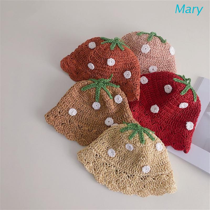 Mũ Cói Che Nắng Đi Biển Mùa Hè In Họa Tiết Dâu Tây Thời Trang Cho Bé Gái