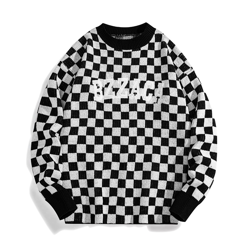 áo len nam nữ form rộng caro cổ tròn Dáng Rộng Phong Cách Hàn Quốc Thời Trang Thu Đông Dành Cho Nam Áo Sweater áo len đen