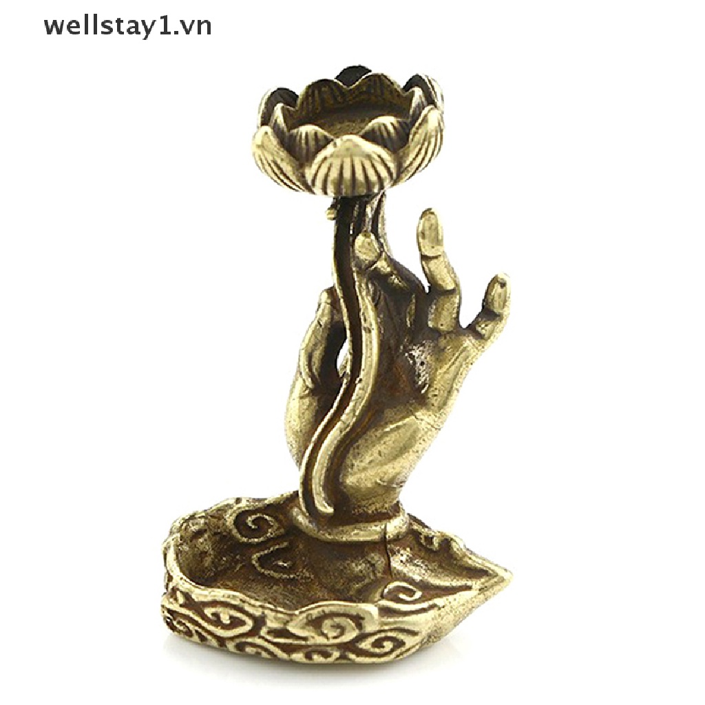 Lư Hương Bằng Đồng Nguyên Chất Hình Bàn Tay Phật Và Hoa Sen