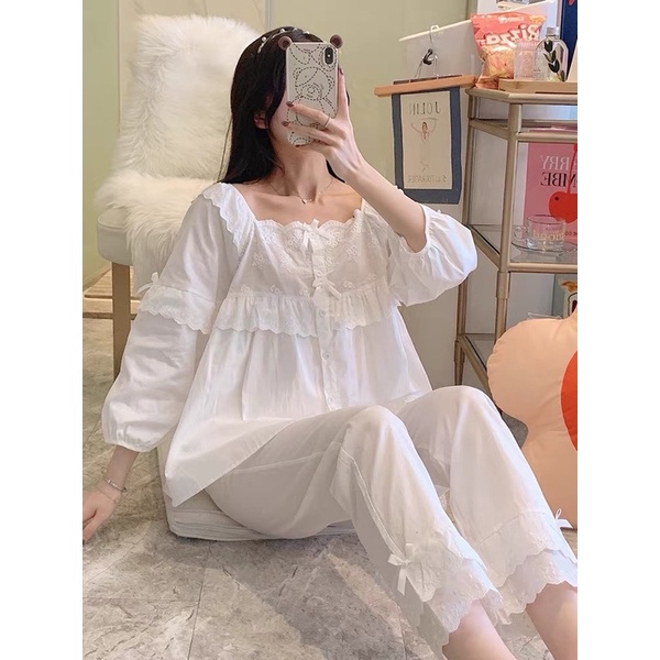 Bộ Ngủ Trắng Tiểu Thư Cao Cấp