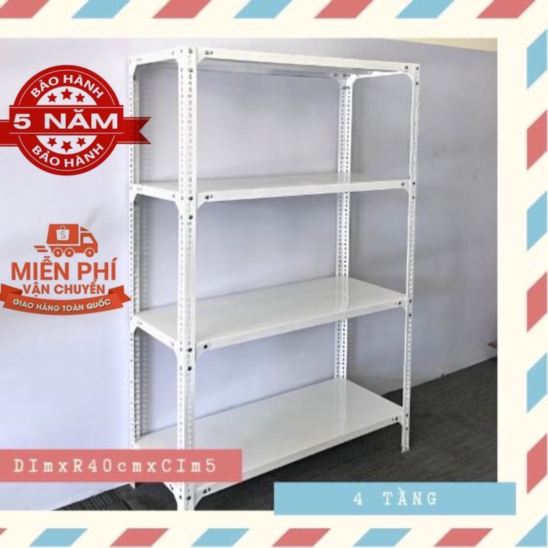 Kệ sắt V lỗ đa năng mau trang 4 tầng cao 1m5, rộng 400, dài 100