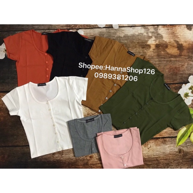 Áo crotop cúc giữa full màu như hình( ảnh ahop chụp thật 100%)