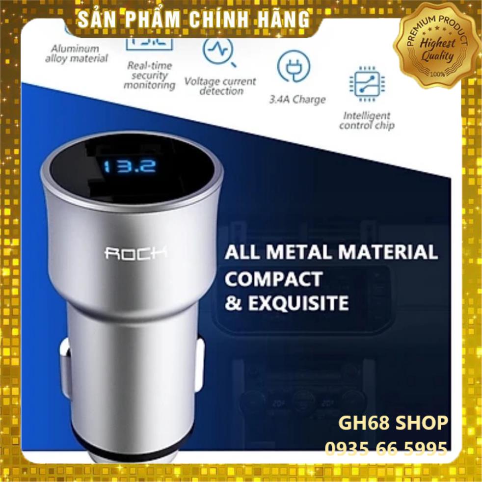 Sạc Trên Xe Hơi Rock H2 Car Charger with Digital Display - Hàng Chính hãng Bảo hành 12 tháng