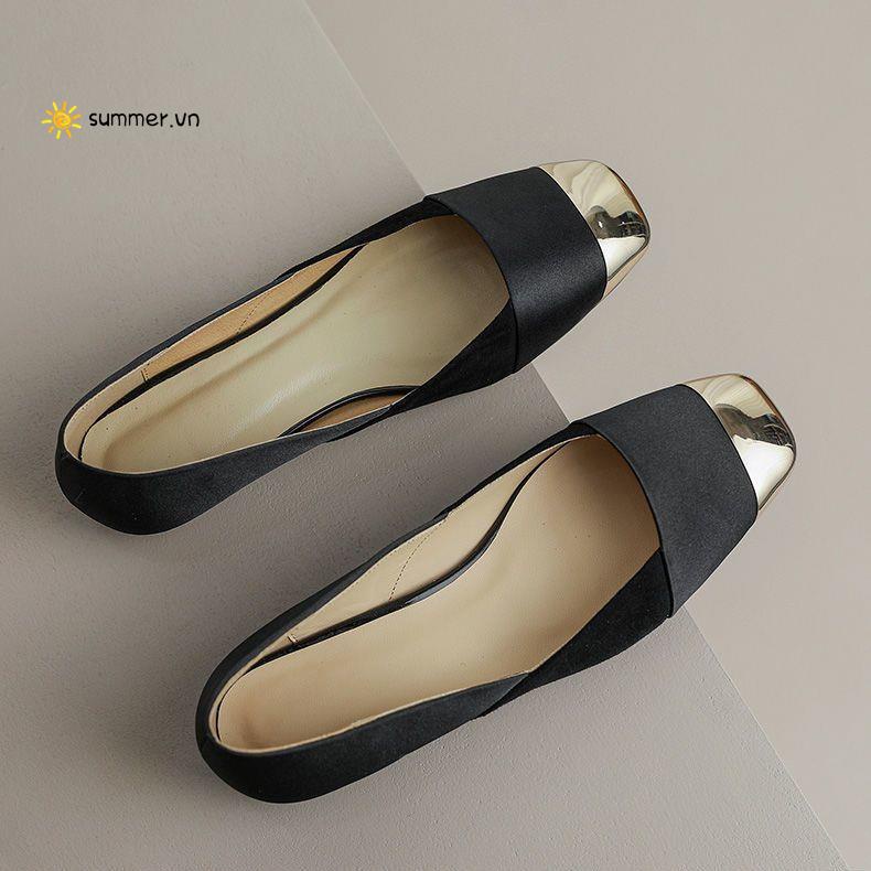 Giày Bệt Mũi Vuông Phối Khóa Kim Loại Thời Trang Mùa Hè 2022 Mới Cho Nữ