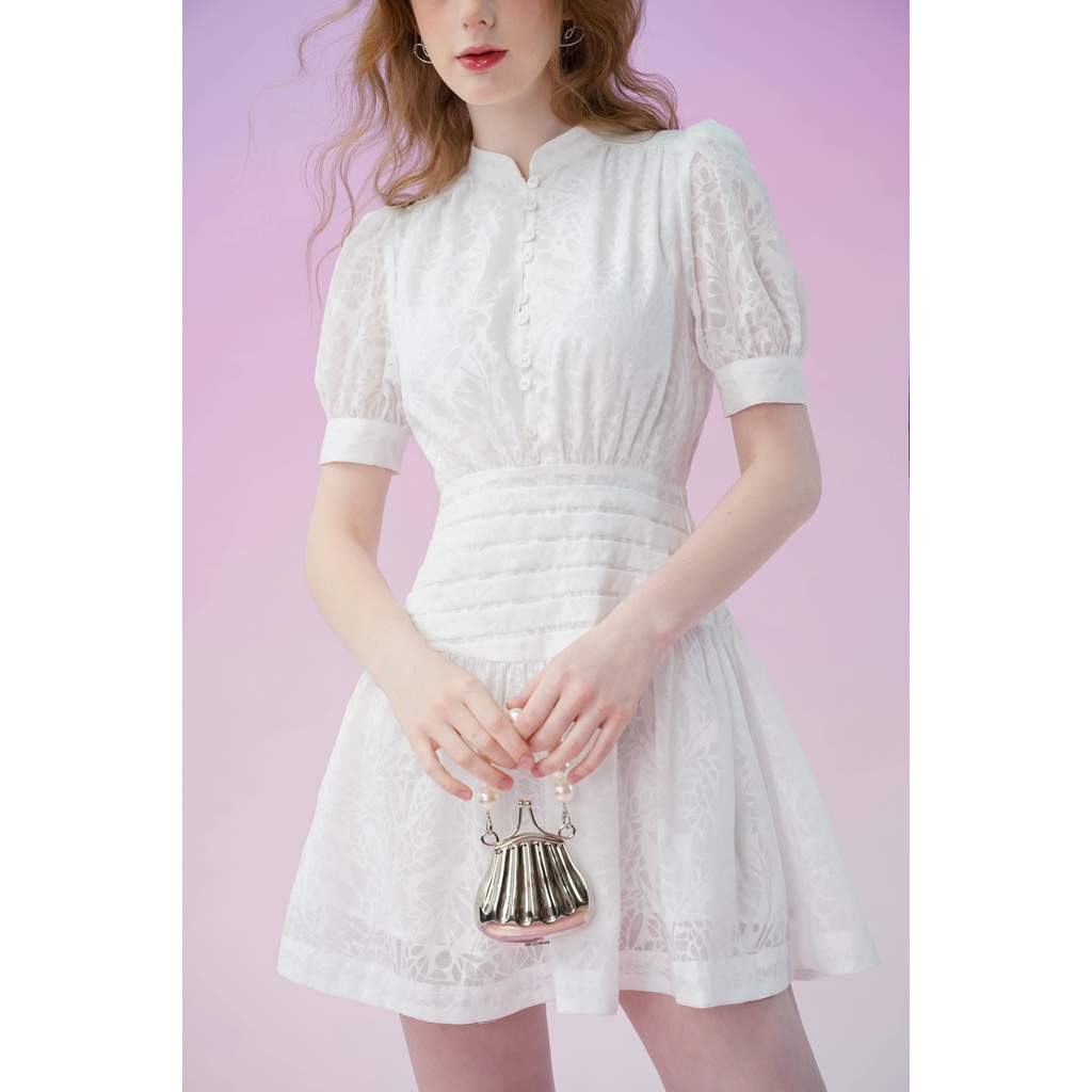 Váy liền nữ Méo shop kiểu Hàn ngắn tay cổ tàu hoạ tiết hoa dáng xòe Cerin