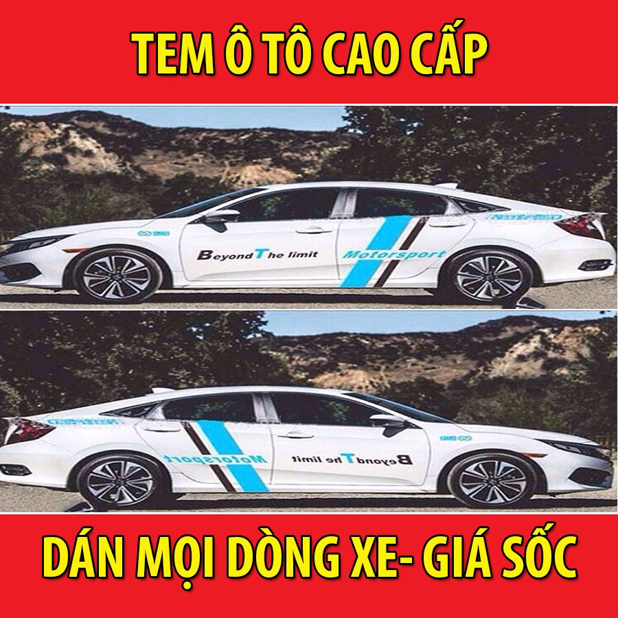 Tem dán sườn ô tô phong cách thể thao D-639 (Đen +Xanh)