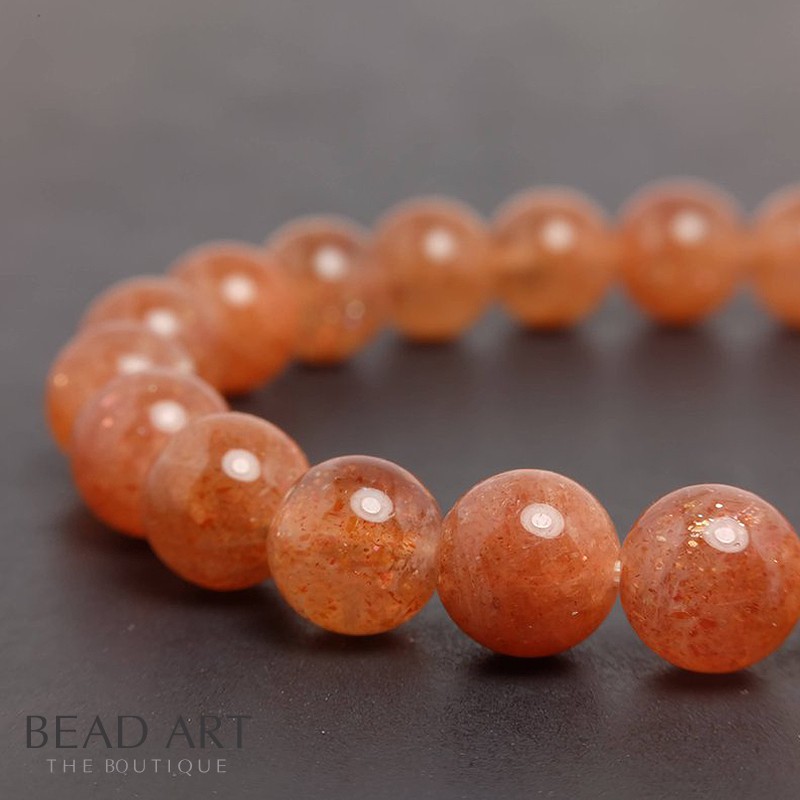 Hạt Đá Sunstone (Mặt Trời) 8mm (Loại A) Màu Cam, Đá Phong Thuỷ, Chuỗi Hạt, Mệnh Hoả, Thổ S38 - Bead Art