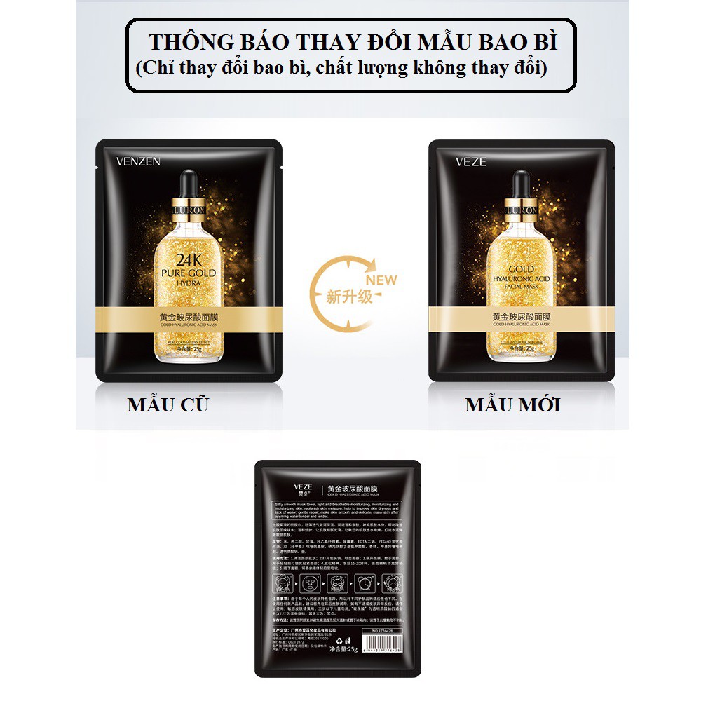 Mặt nạ tinh chất vàng 24K Pure Gold Venzen   dưỡng trắng, cấp ẩm, tăng đàn hồi cho da