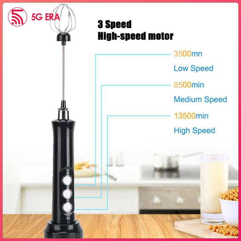 Máy Đánh Sữa Tạo Bọt Cầm Tay Điện Tử 3 Tốc Độ Bằng Inox Chuyên Dùng Pha Cà Phê Latte Cappuccino