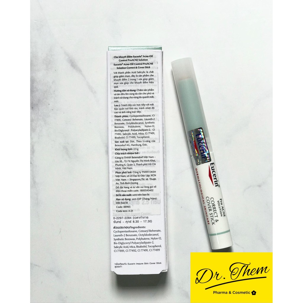 ✅[Chính Hãng] Bút Che Khuyết Điểm Eucerin  Pro Acne Correct & Cover Stick 2g - Proacne Kem Che Giảm Mụn và Vết Thâm