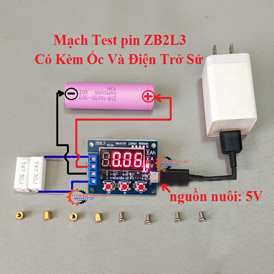 Mạch Test Pin Lithium Li-on 18650 / 32650 Kèm Trở Sứ