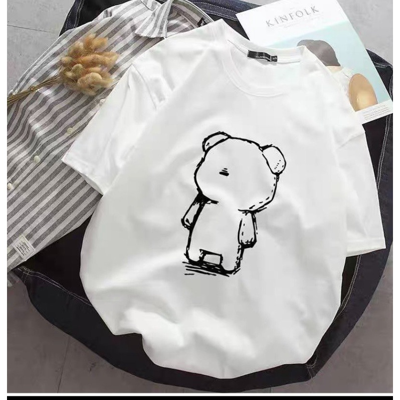 Áo phông nữ, Áo thun tay lỡ form rộng, áo thun in hình gấu cô đơn gấu teddy dễ thương size dưới 60kg