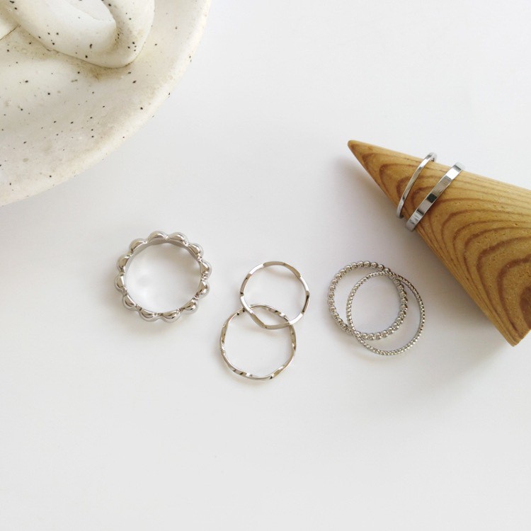 Set Nhẫn Nữ 7 Chiếc Midi Mỏng Thép Không Gỉ Phong Cách Âu Mỹ Sang Chảnh